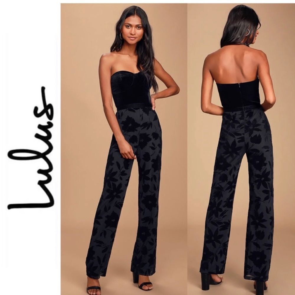 Lulus Love‎ About It Velvet Strapless Jumpsuit Size Large Black